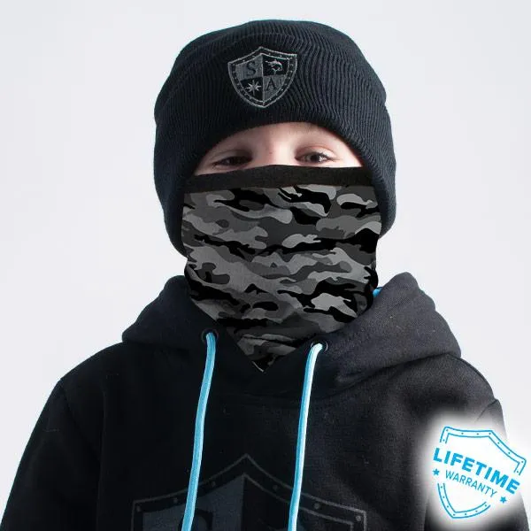 Kids Fleece Face Shields® | Grey Military Camo PreOrder