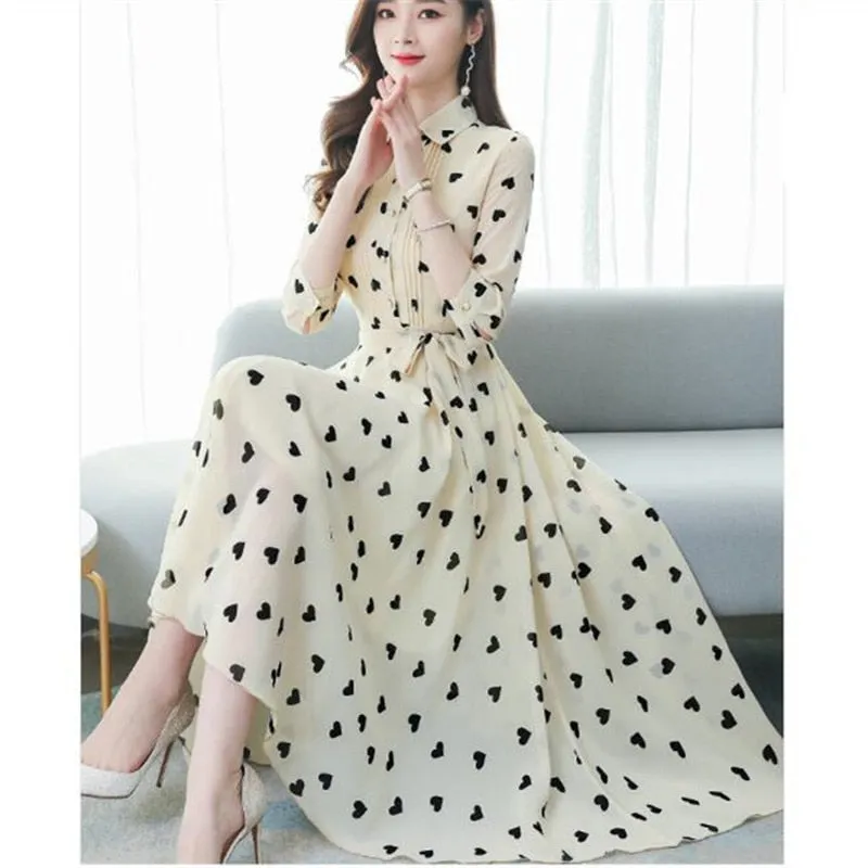 Korean summer temperament chiffon floral big swing women's dress