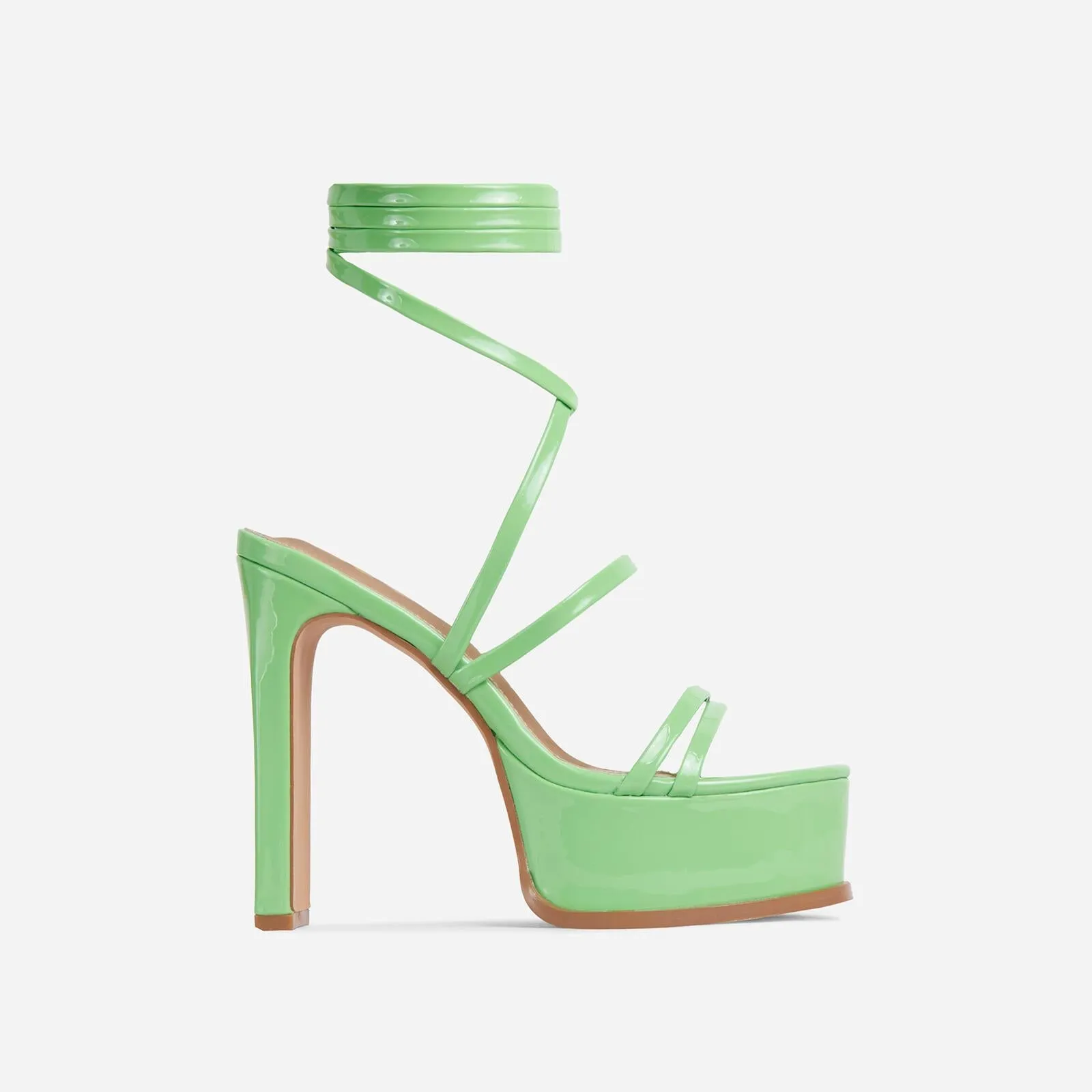 Lace Up Peep Toe Platform Thin Block Heel Sandals