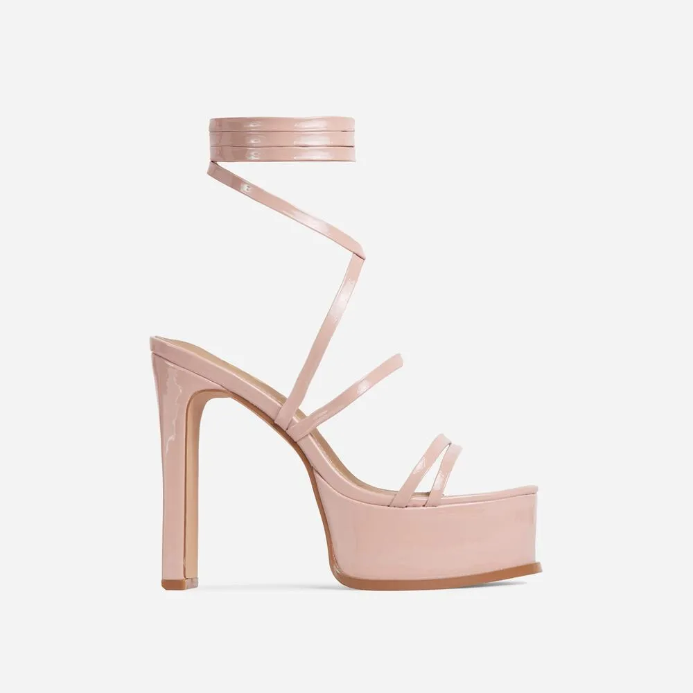 Lace Up Peep Toe Platform Thin Block Heel Sandals