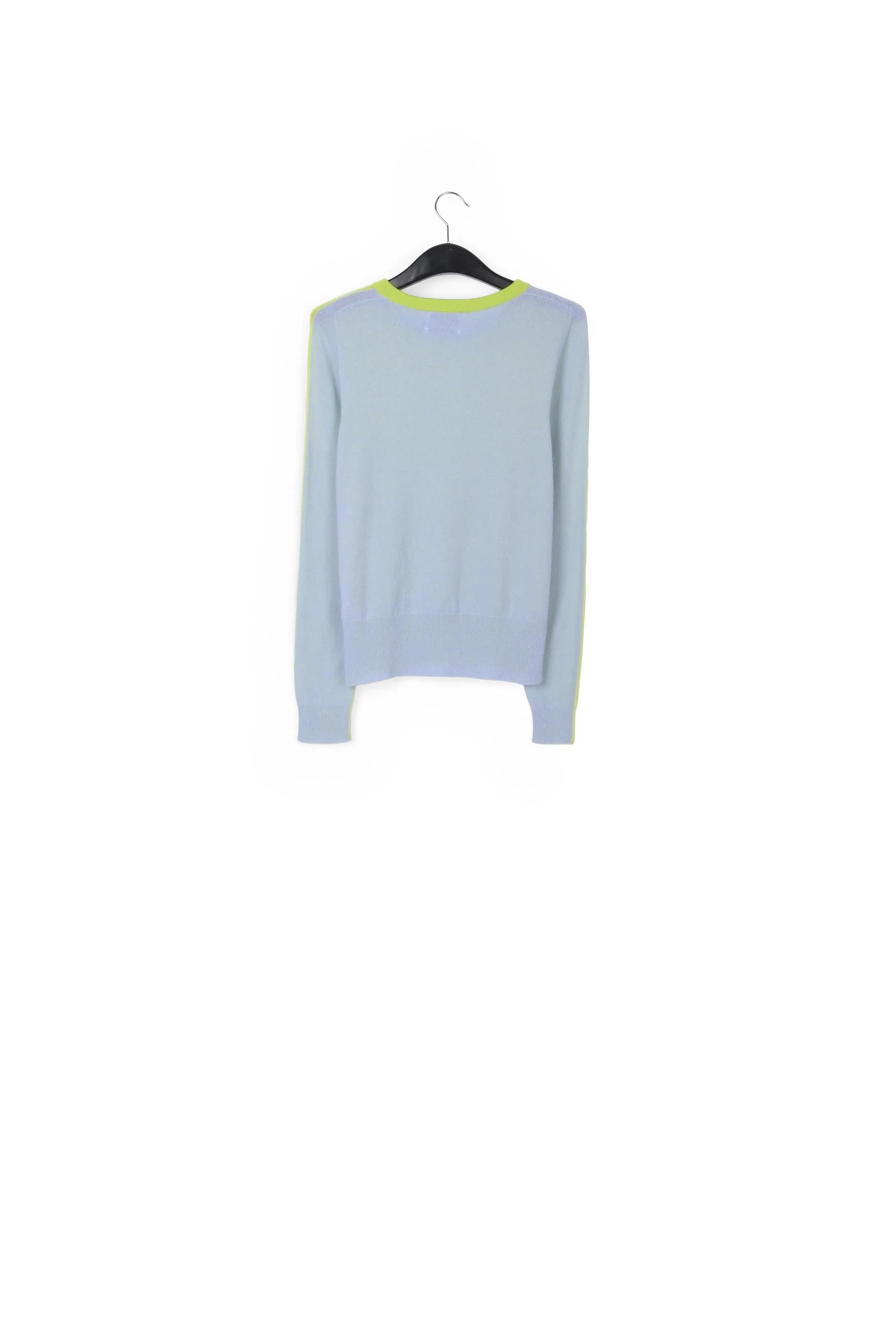 Lime green and light blue merino-cashmere knit sweater