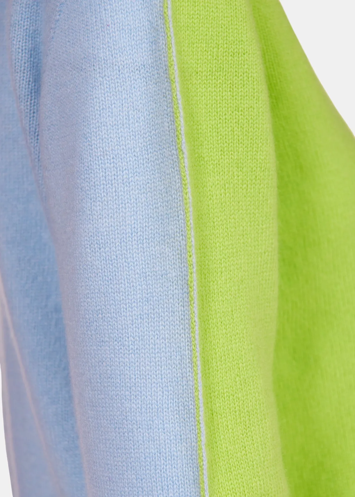 Lime green and light blue merino-cashmere knit sweater