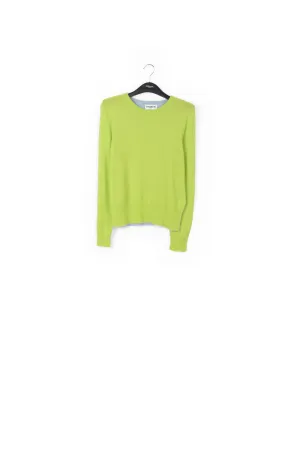 Lime green and light blue merino-cashmere knit sweater