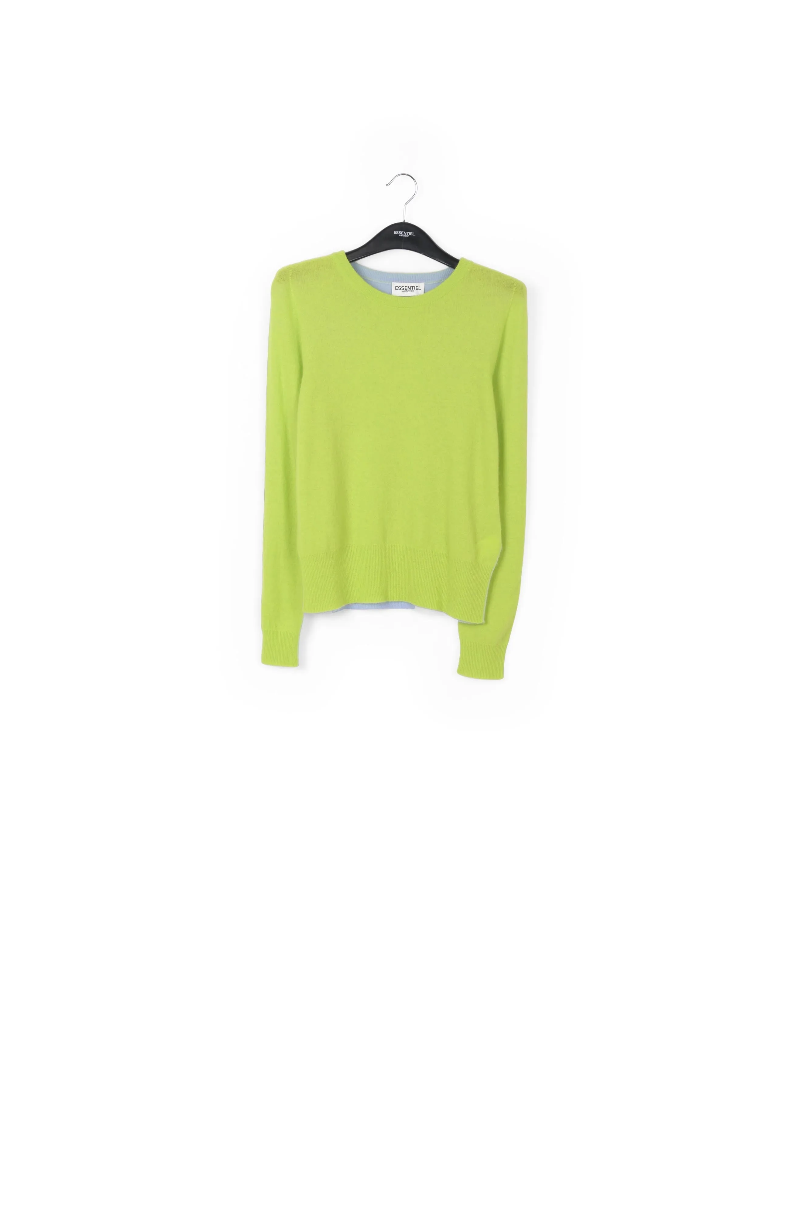 Lime green and light blue merino-cashmere knit sweater