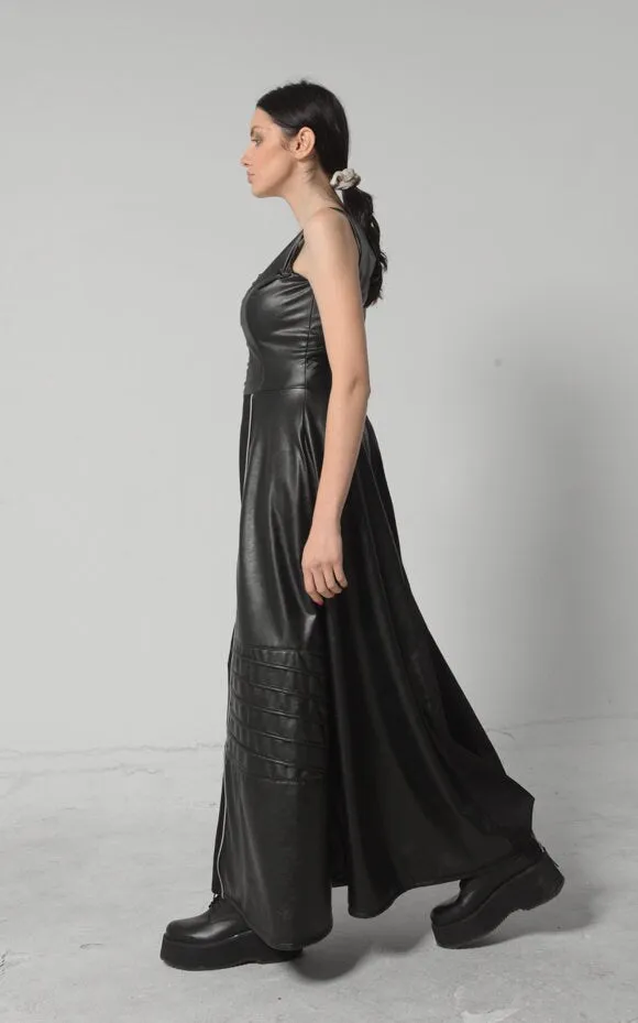 Long Flare Vegan Leather Dress