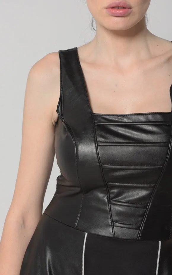 Long Flare Vegan Leather Dress