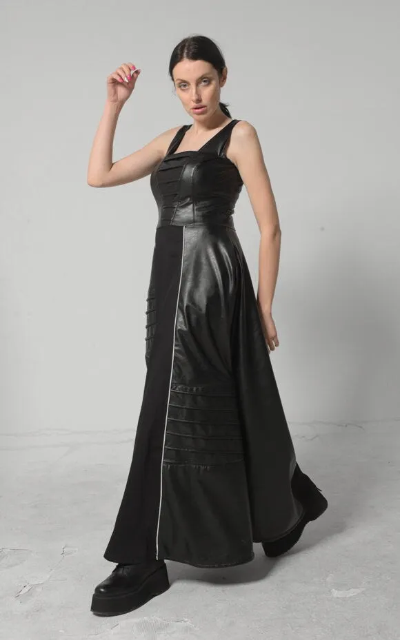 Long Flare Vegan Leather Dress