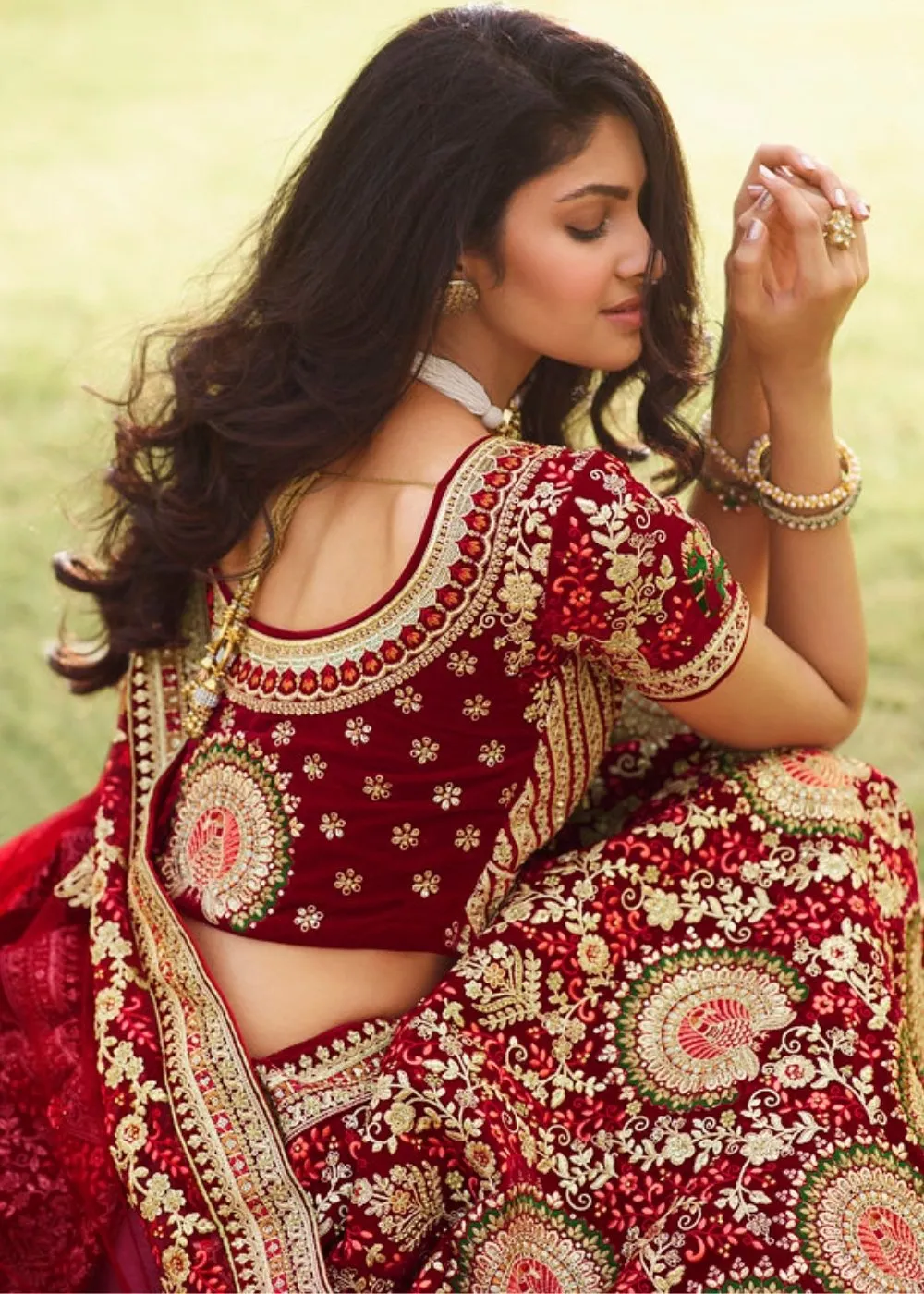 Mahagony Red Velvet Lehenga Choli with Heavy Embroidery Work