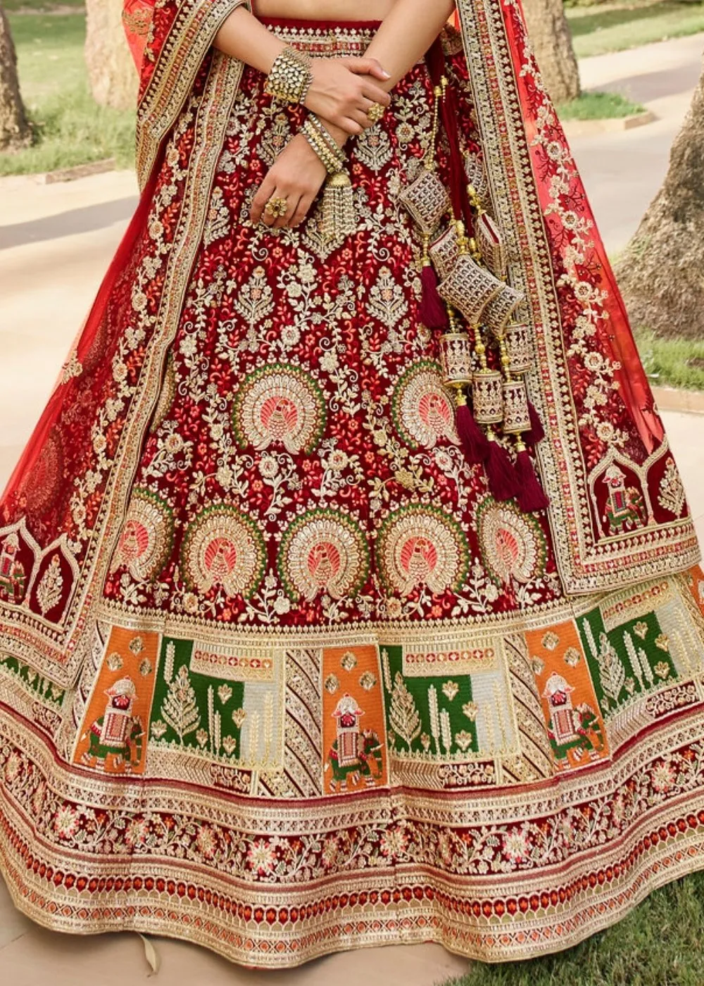 Mahagony Red Velvet Lehenga Choli with Heavy Embroidery Work