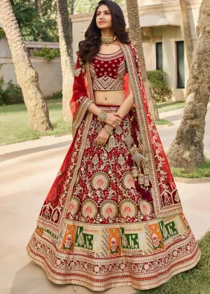 Mahagony Red Velvet Lehenga Choli with Heavy Embroidery Work