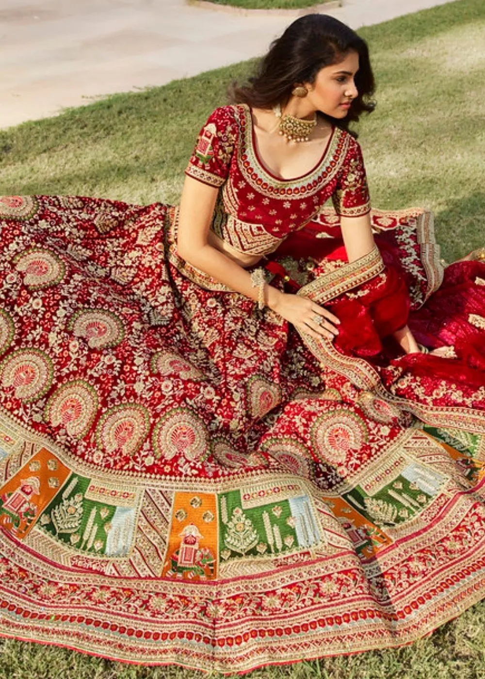 Mahagony Red Velvet Lehenga Choli with Heavy Embroidery Work