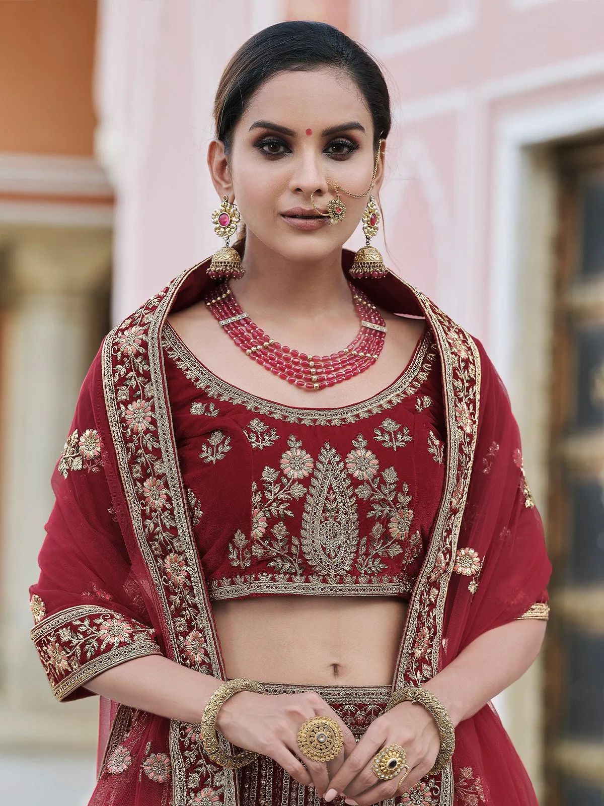 Maroon Classy Semi Stitched Lehenga With Unstitched Blouse