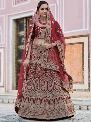 Maroon Classy Semi Stitched Lehenga With Unstitched Blouse