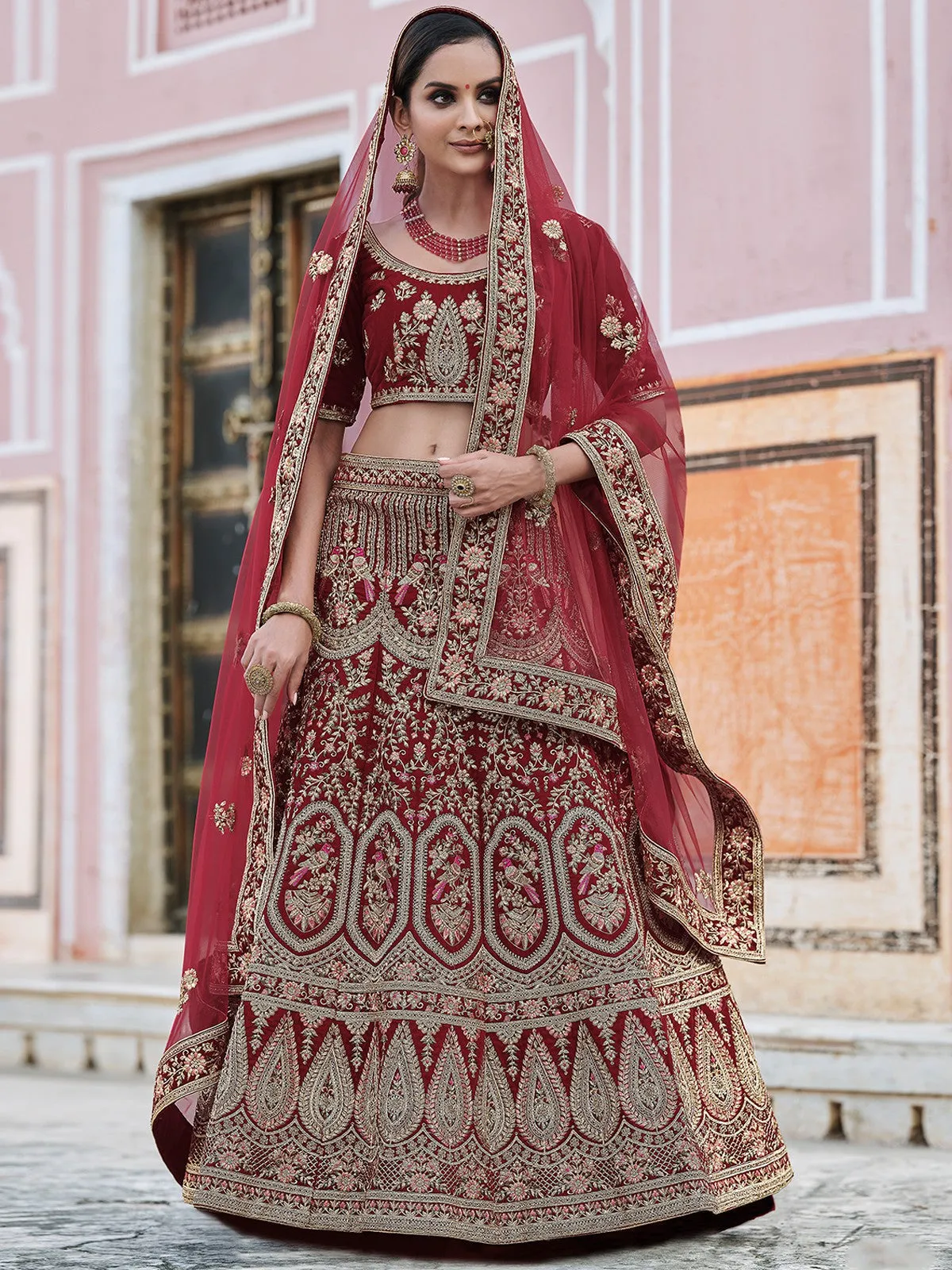 Maroon Classy Semi Stitched Lehenga With Unstitched Blouse