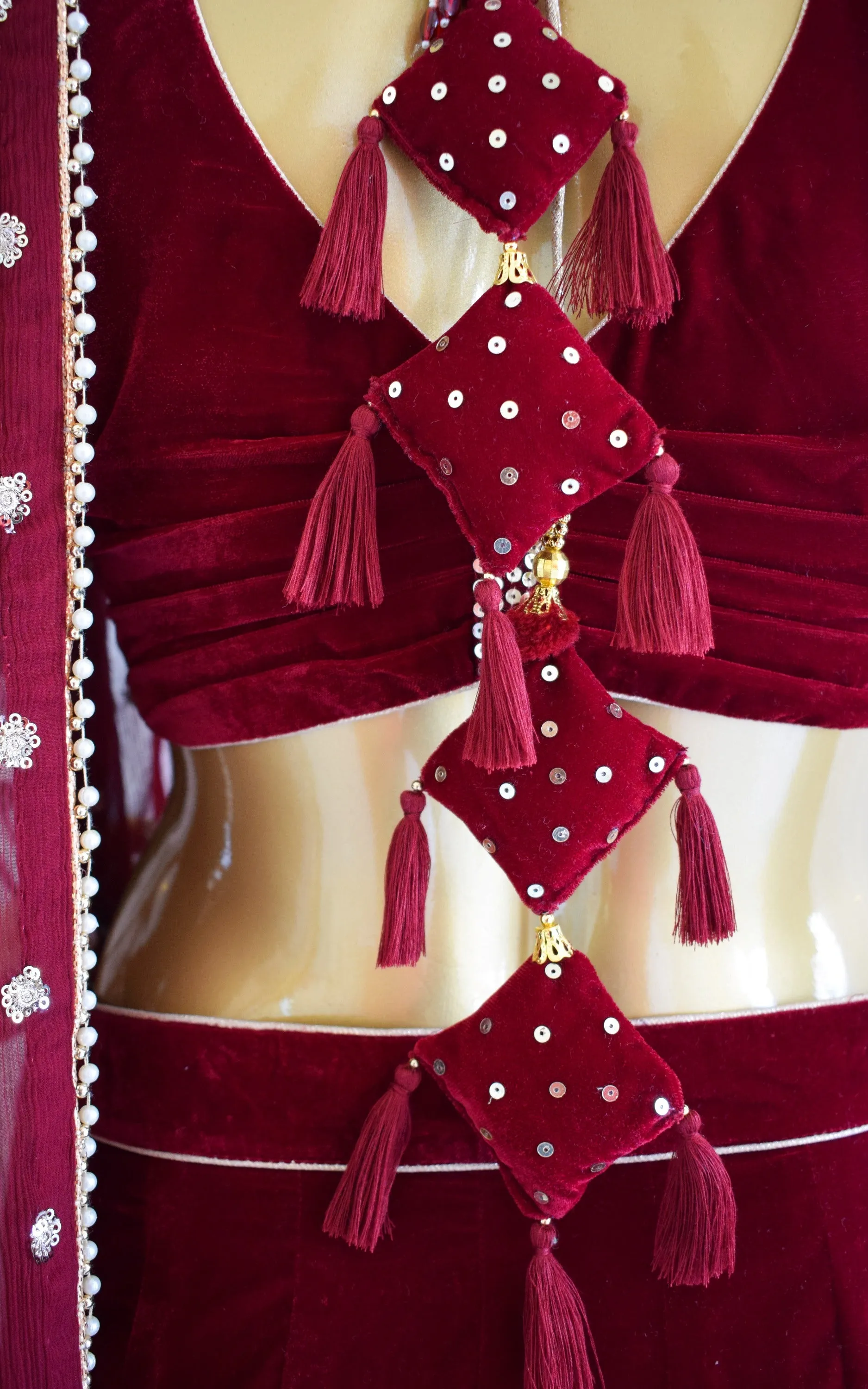 Maroon Velvet Lehenga with Embroidered Dupatta
