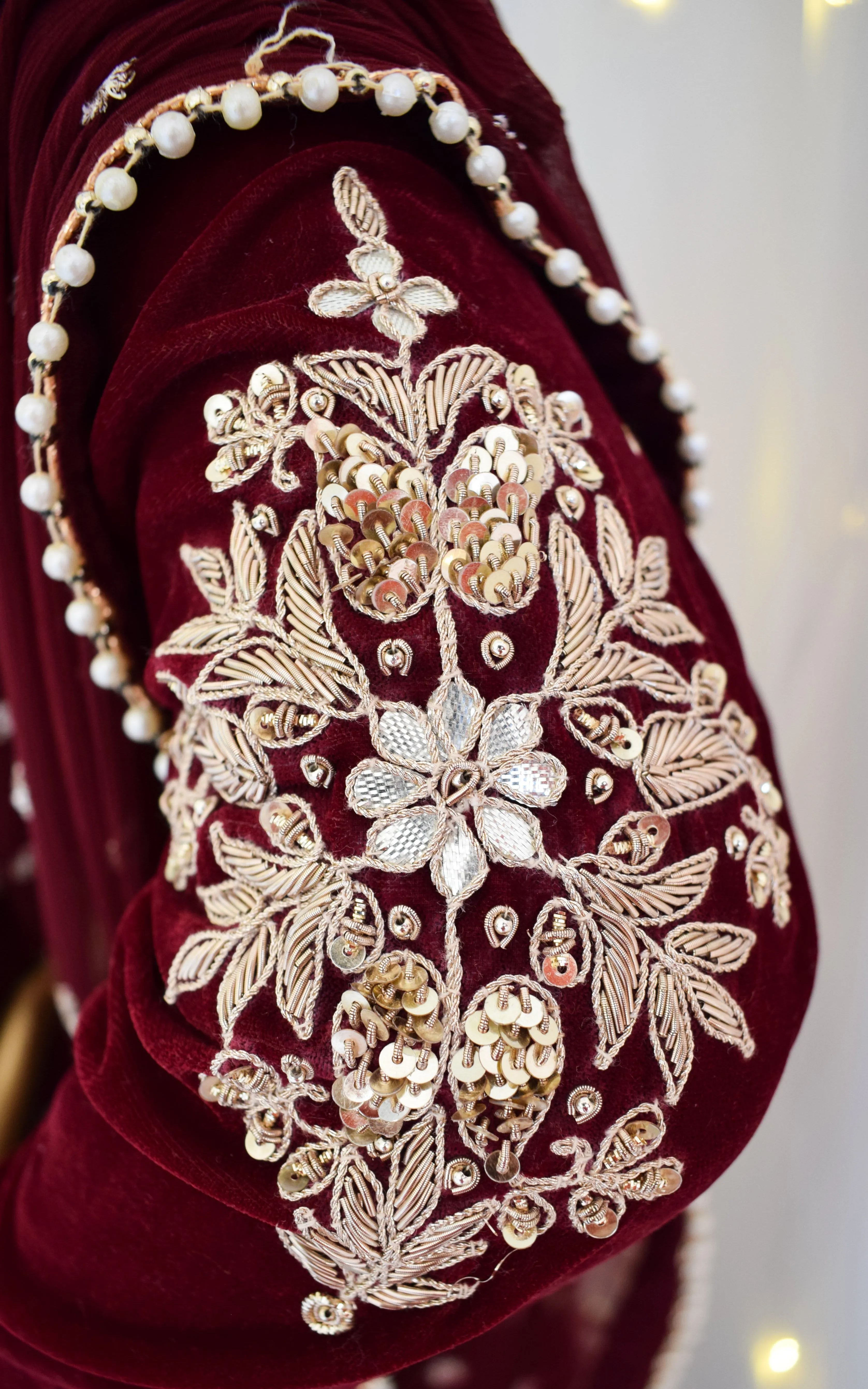 Maroon Velvet Lehenga with Embroidered Dupatta