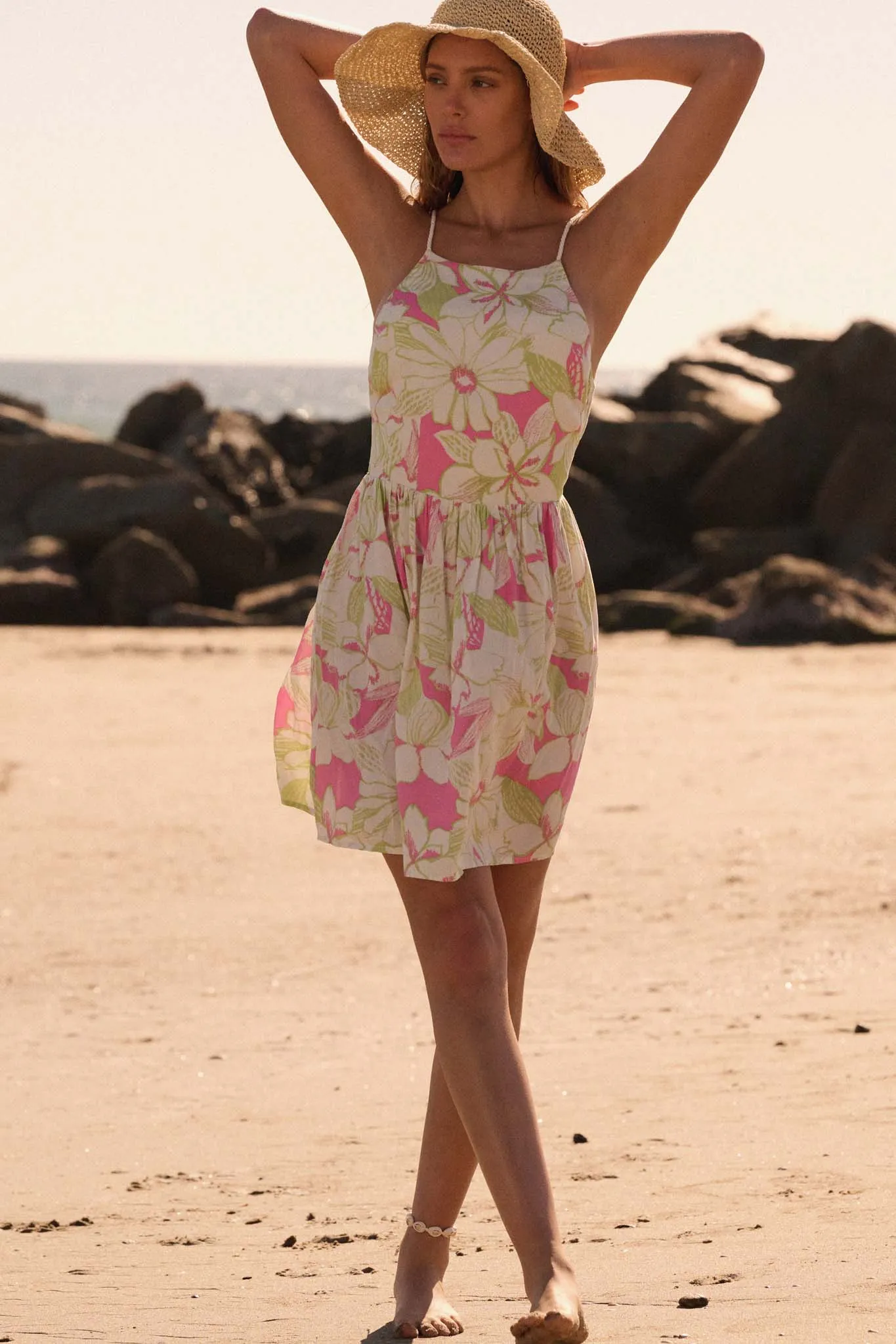 Maui Wowie Floral Lace-Up Back Mini Dress