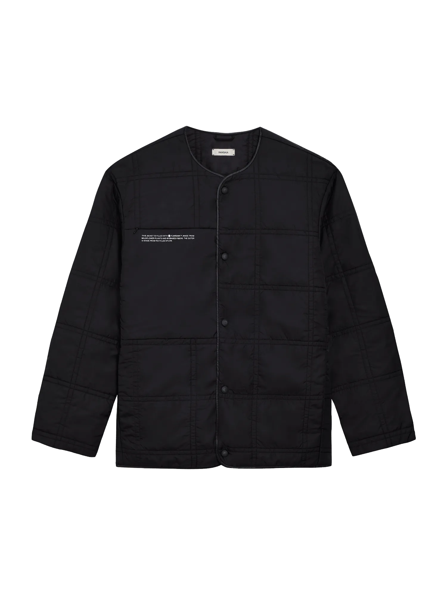 Mens Flower-Warmth Quilted Collarless Jacket —black