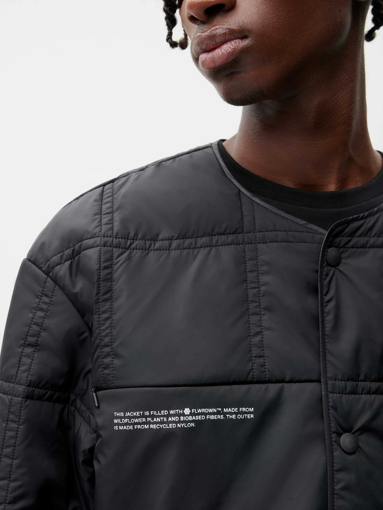 Mens Flower-Warmth Quilted Collarless Jacket —black