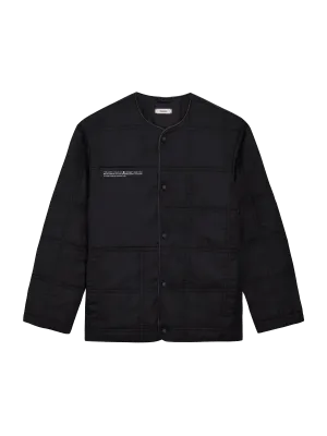 Mens Flower-Warmth Quilted Collarless Jacket —black