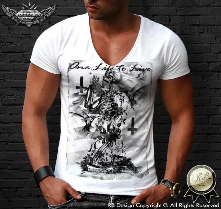 Men's Praying Skeleton T-shirt Trendy Festival Fashion Top MD685 Black