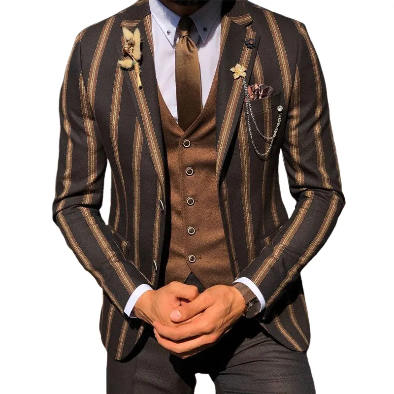Men's Vintage Brown Vertical Stripe Blazer (excluding Collar Accessories) 56945066U