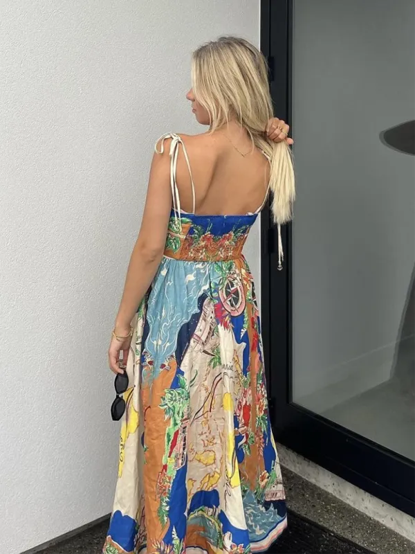 Midi Sundress with Scenic Floral Print