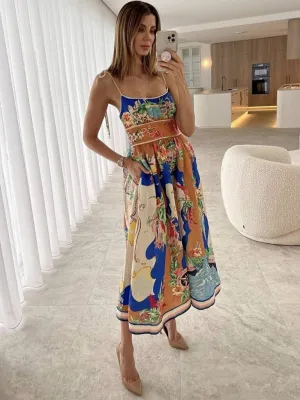 Midi Sundress with Scenic Floral Print