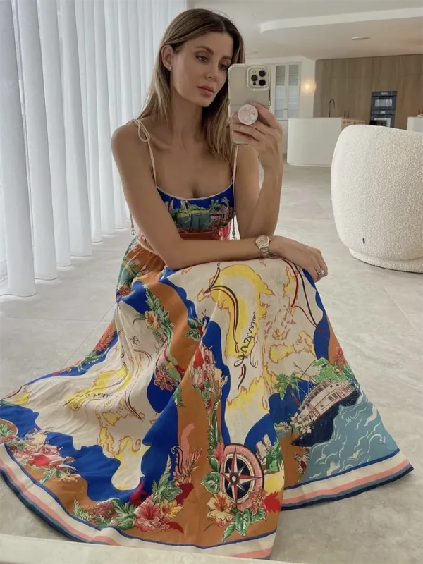 Midi Sundress with Scenic Floral Print