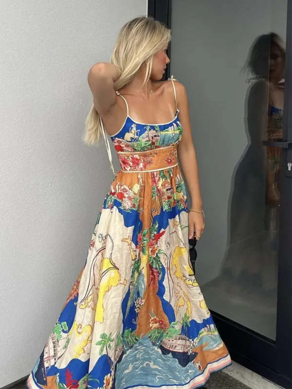 Midi Sundress with Scenic Floral Print