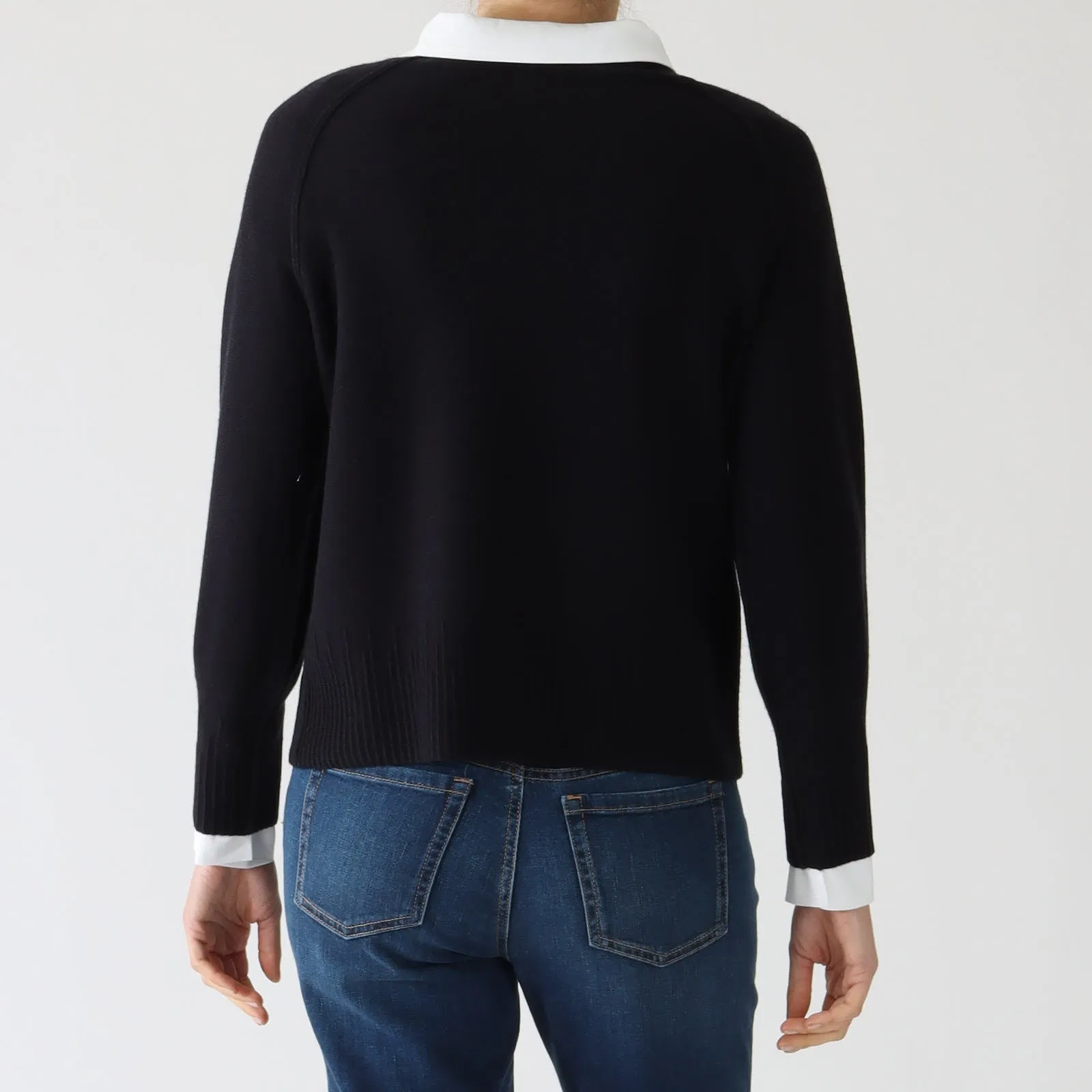 Midnight Blue Cashmere Blend Sweater With Rib Trim