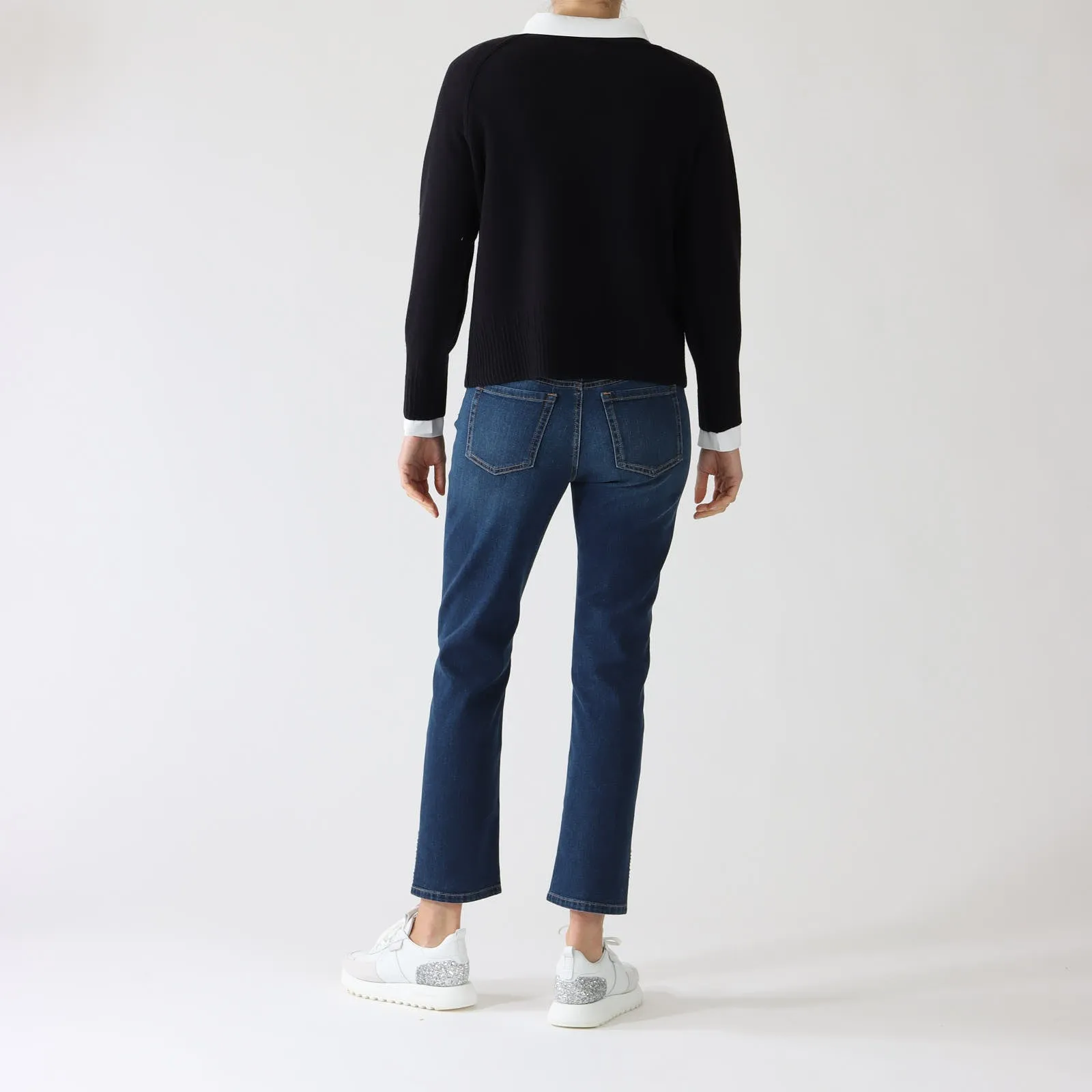 Midnight Blue Cashmere Blend Sweater With Rib Trim