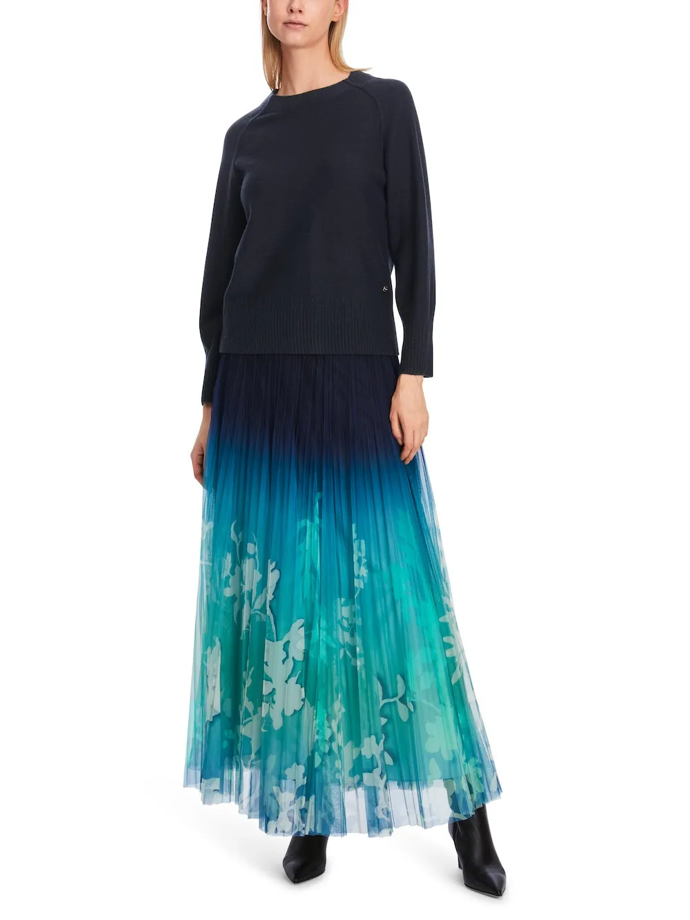 Midnight Blue Cashmere Blend Sweater With Rib Trim