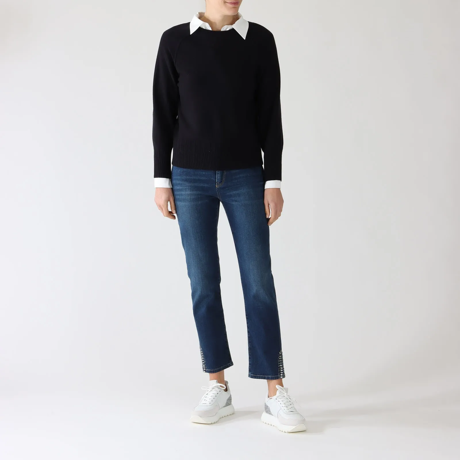 Midnight Blue Cashmere Blend Sweater With Rib Trim