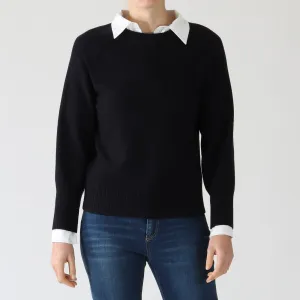Midnight Blue Cashmere Blend Sweater With Rib Trim