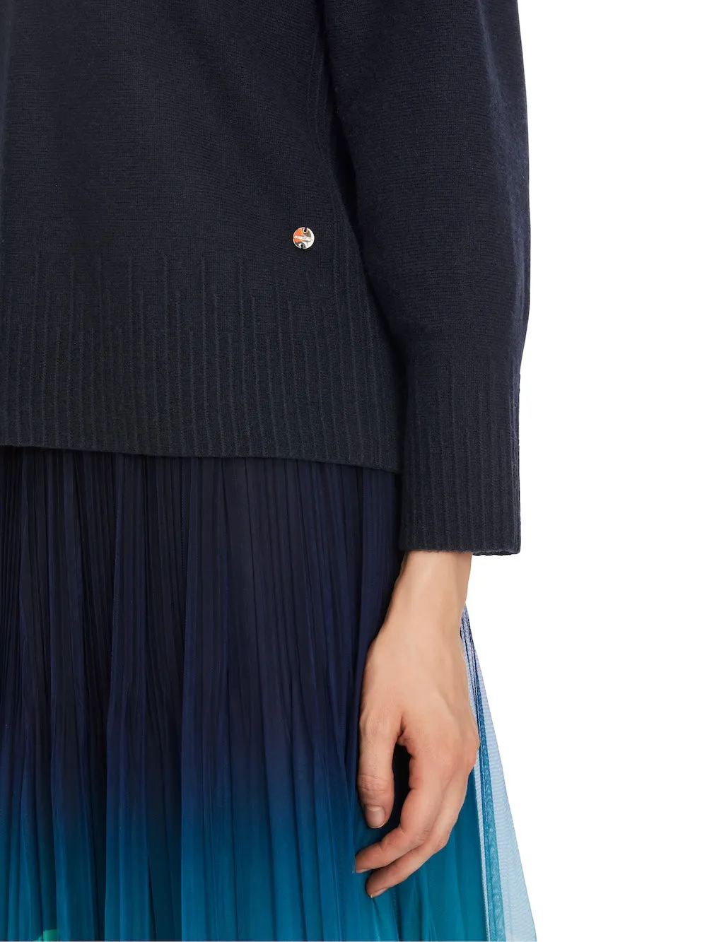 Midnight Blue Cashmere Blend Sweater With Rib Trim