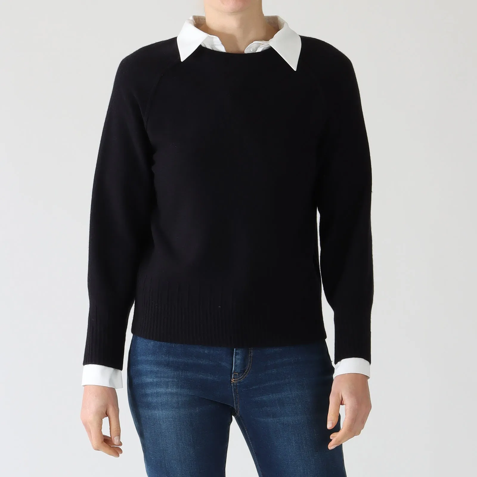 Midnight Blue Cashmere Blend Sweater With Rib Trim