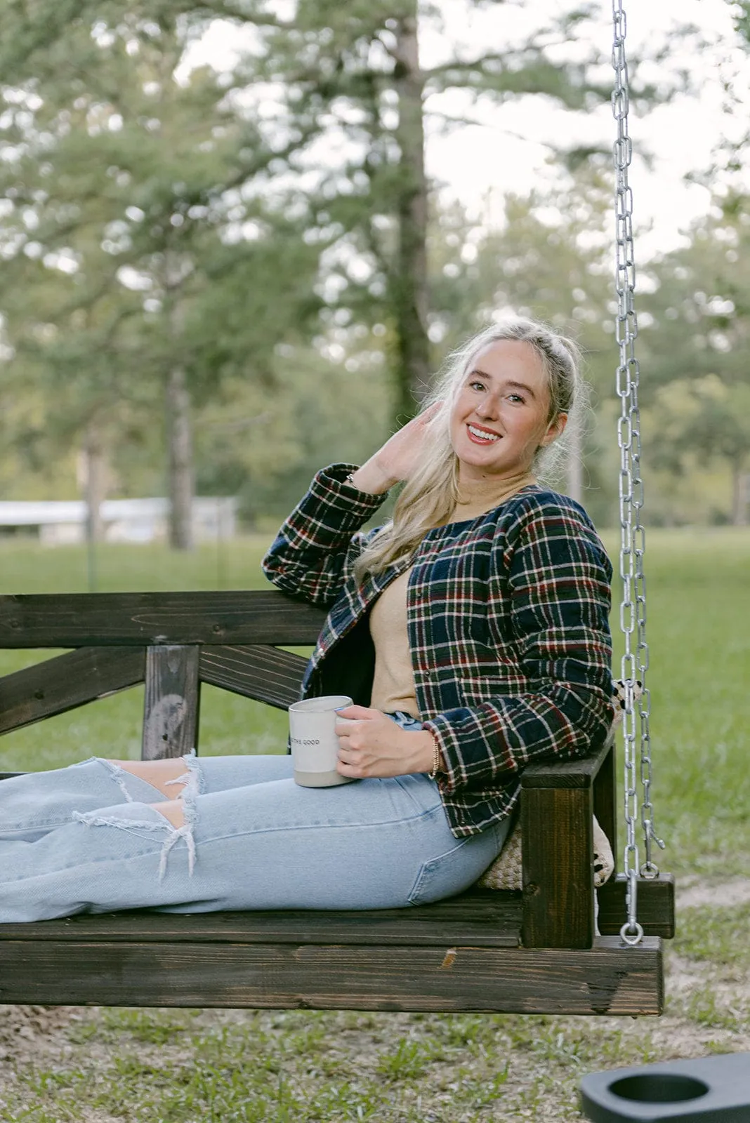 Navy Blue Plaid Quilted Jacket