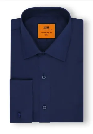 Navy Blue Steven Land Men's French Cuff Dress Shirt Regular-Fit 100% Cotton