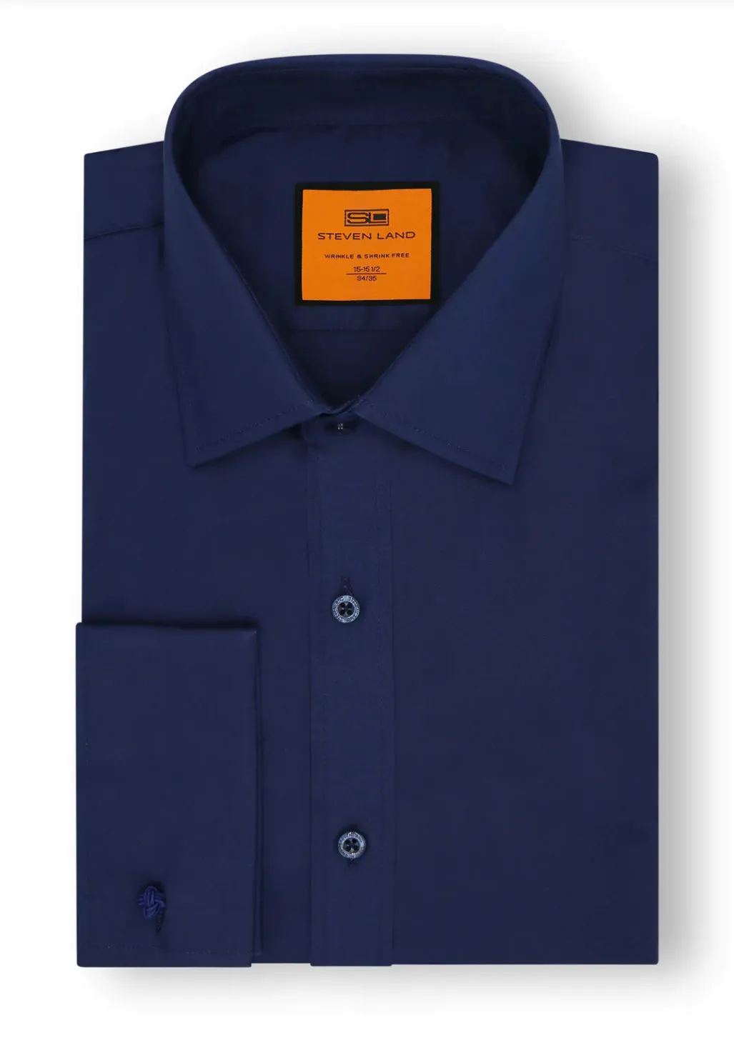 Navy Blue Steven Land Men's French Cuff Dress Shirt Regular-Fit 100% Cotton