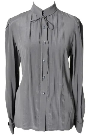 ON HOLD // 1970's Gray Silk Valentino Vintage Blouse w/ Neck Bow