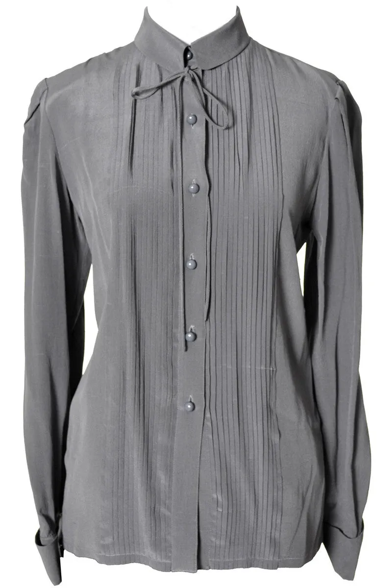 ON HOLD // 1970's Gray Silk Valentino Vintage Blouse w/ Neck Bow