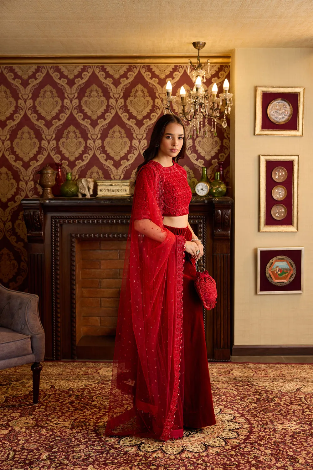 Opulent Red Velvet Lehenga Ensemble
