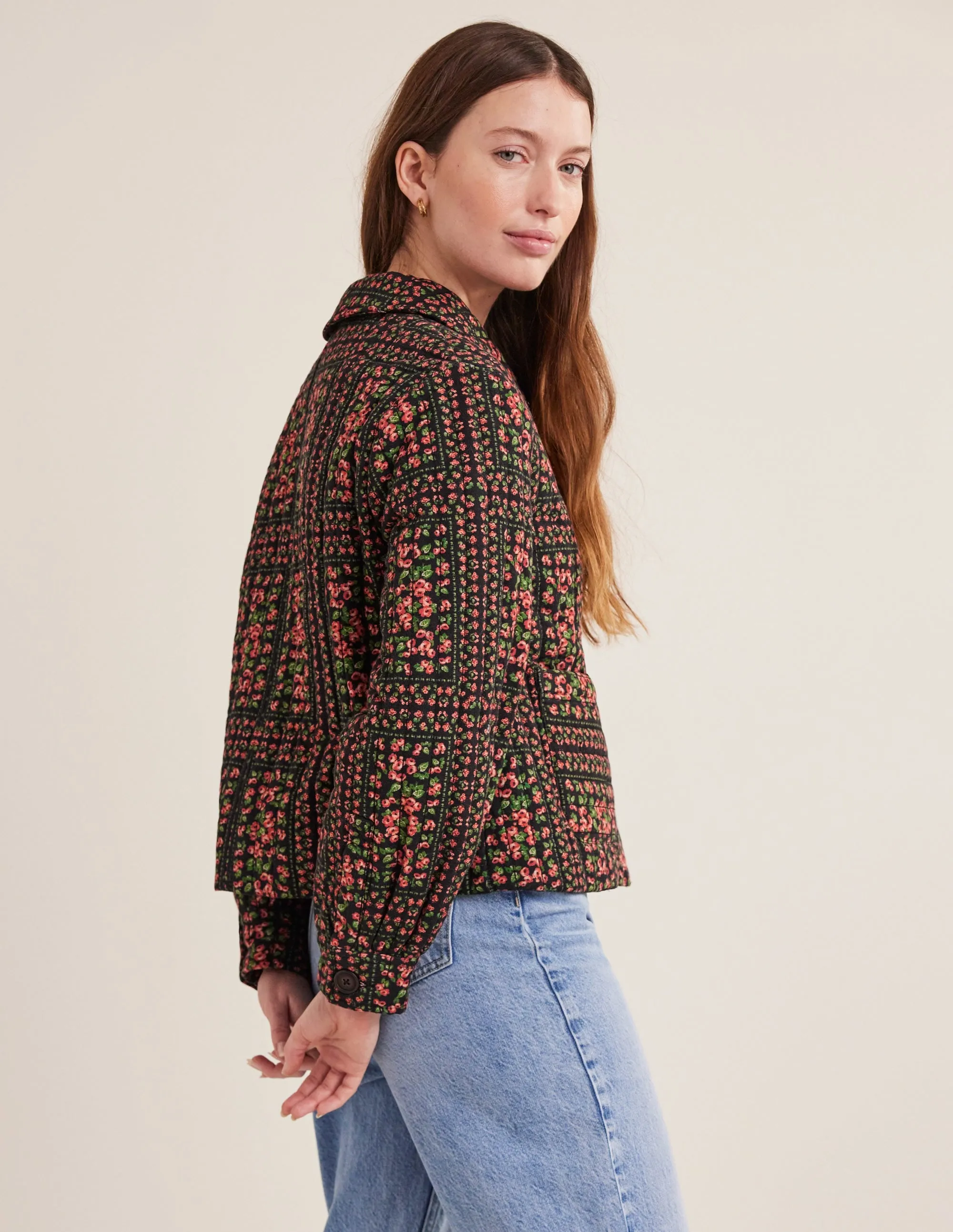 Quilted Printed Jacket-Black Based Print