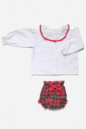 "Francesca" White Blouse & Red Tartan Bloomers