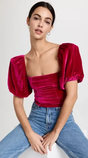 Reformation Luka Silk Velvet Puff Sleeve Blouse - 2