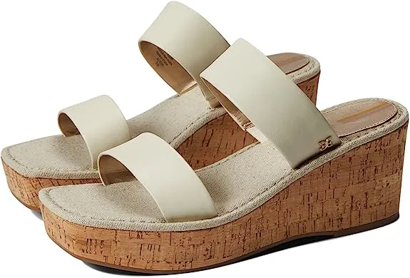 Sam Edelman Alissa Ivory Leather Slip On Double Straps Open Toe Wedges Sandals