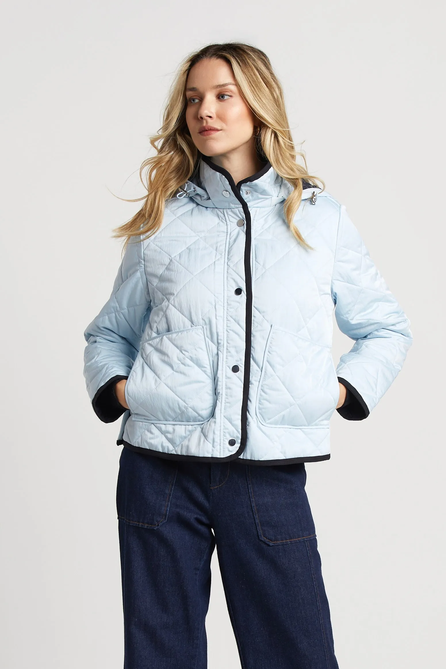 Shelby Short Quilted Hooded Jacket - Ice Blue