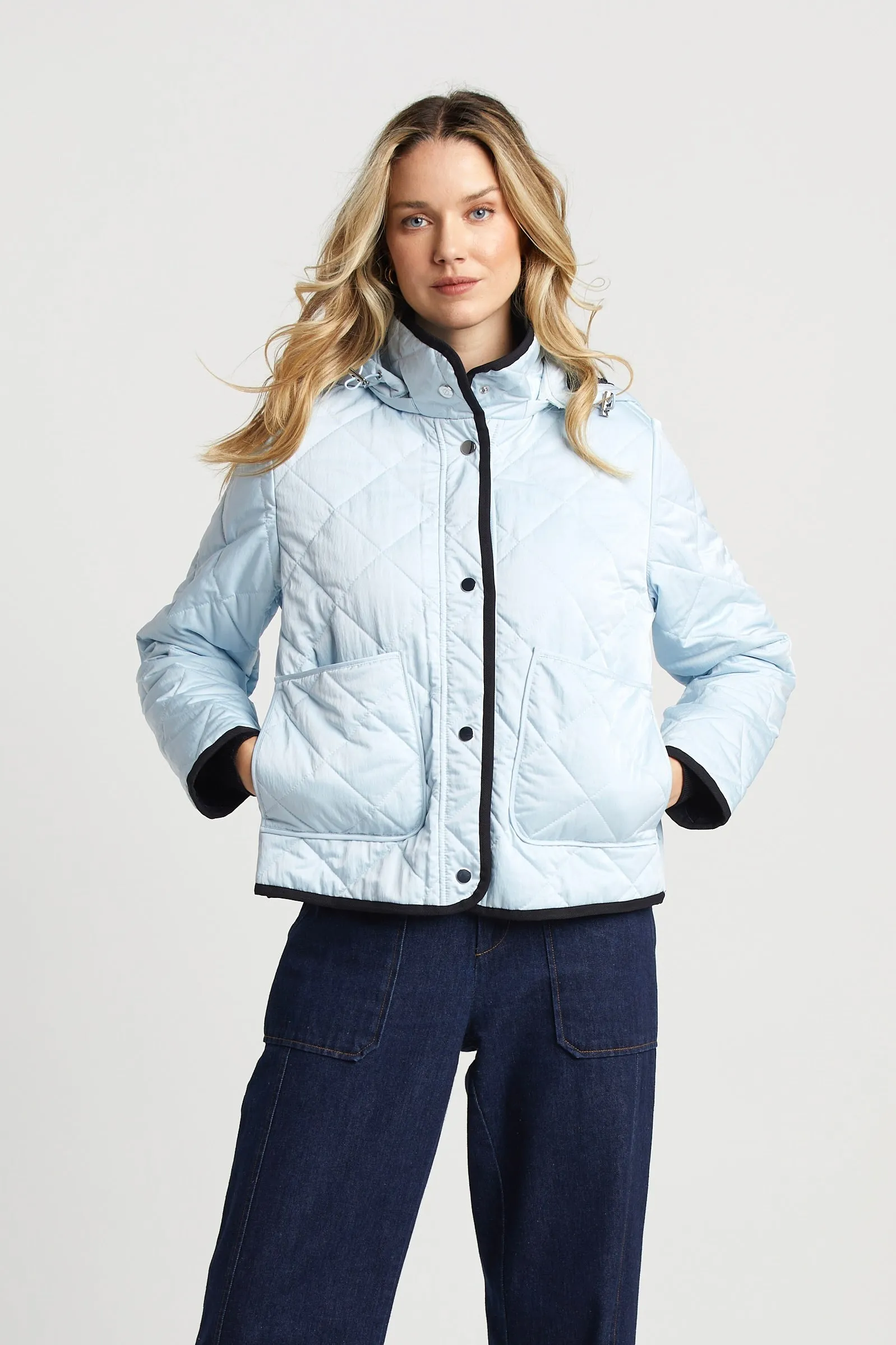 Shelby Short Quilted Hooded Jacket - Ice Blue