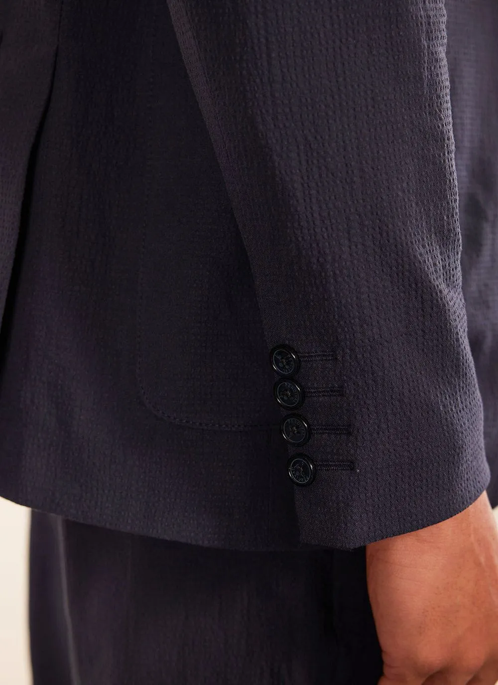 Tailored Seersucker Blazer | Navy